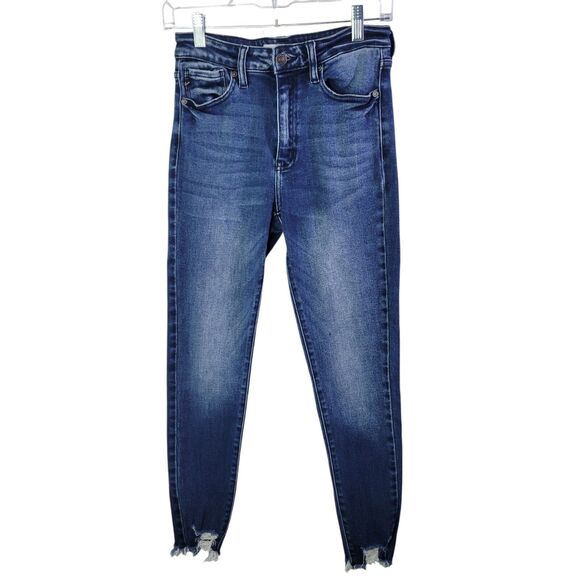 Kancan Womens Size 26 Blue Solid Raw Hem Ankle Skinny Jeans - Picture 9 of 11